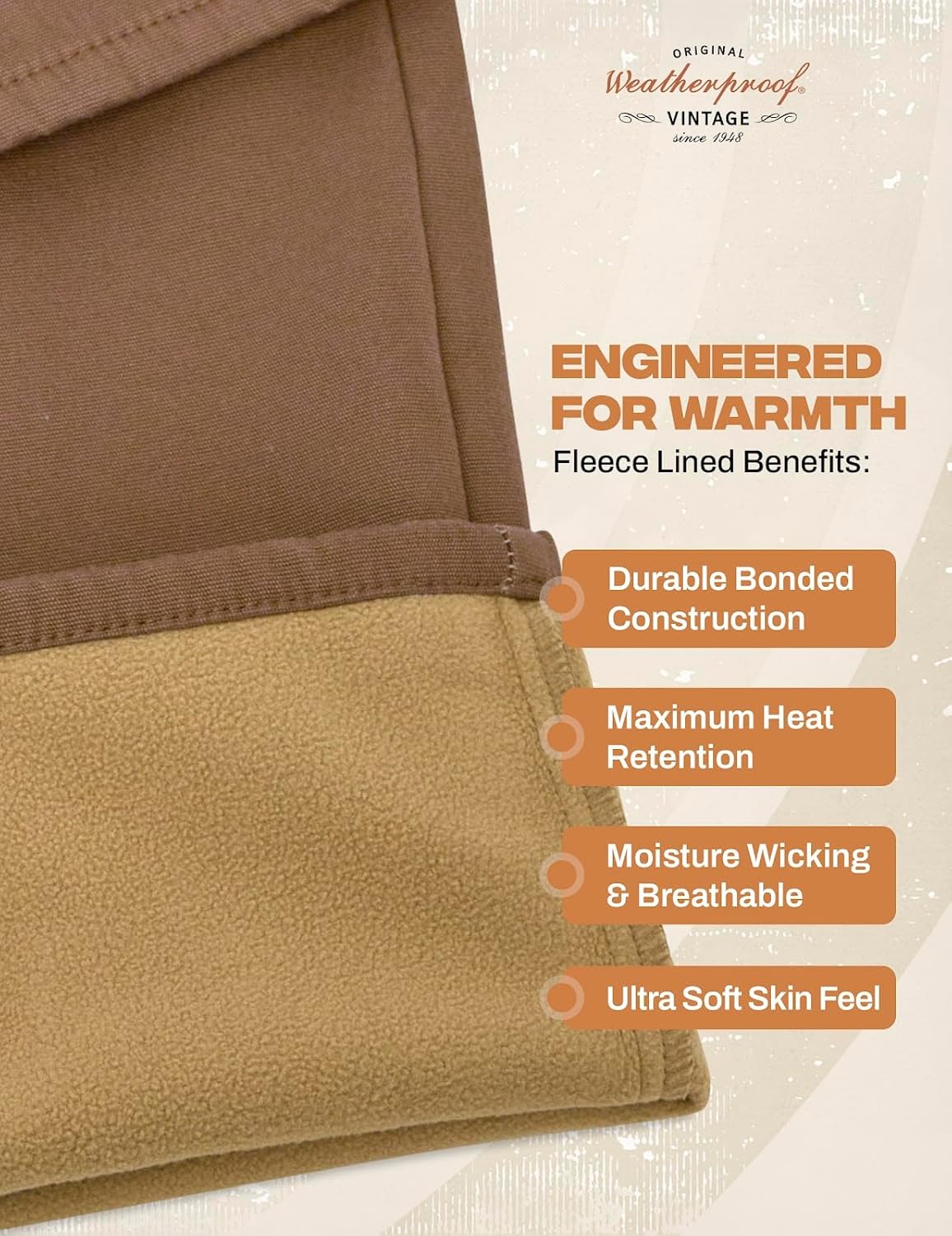 Weatherproof Vintage Fleece Lined Pants Men's - Regular Fit | Soft & Warm, Cold Weather Insulated Canvas Winter Pants for Men - Image 4