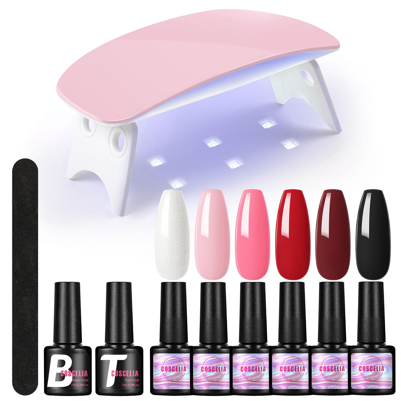 COSCELIA Kit Manicura Semipermanente con Lampara LED Uñas Semipermanentes, Kit Unas De Gel De 6 Colores, Base Coat Y Top Coat Permanente, Accesorios Para Manicura, 1.0 unidad
