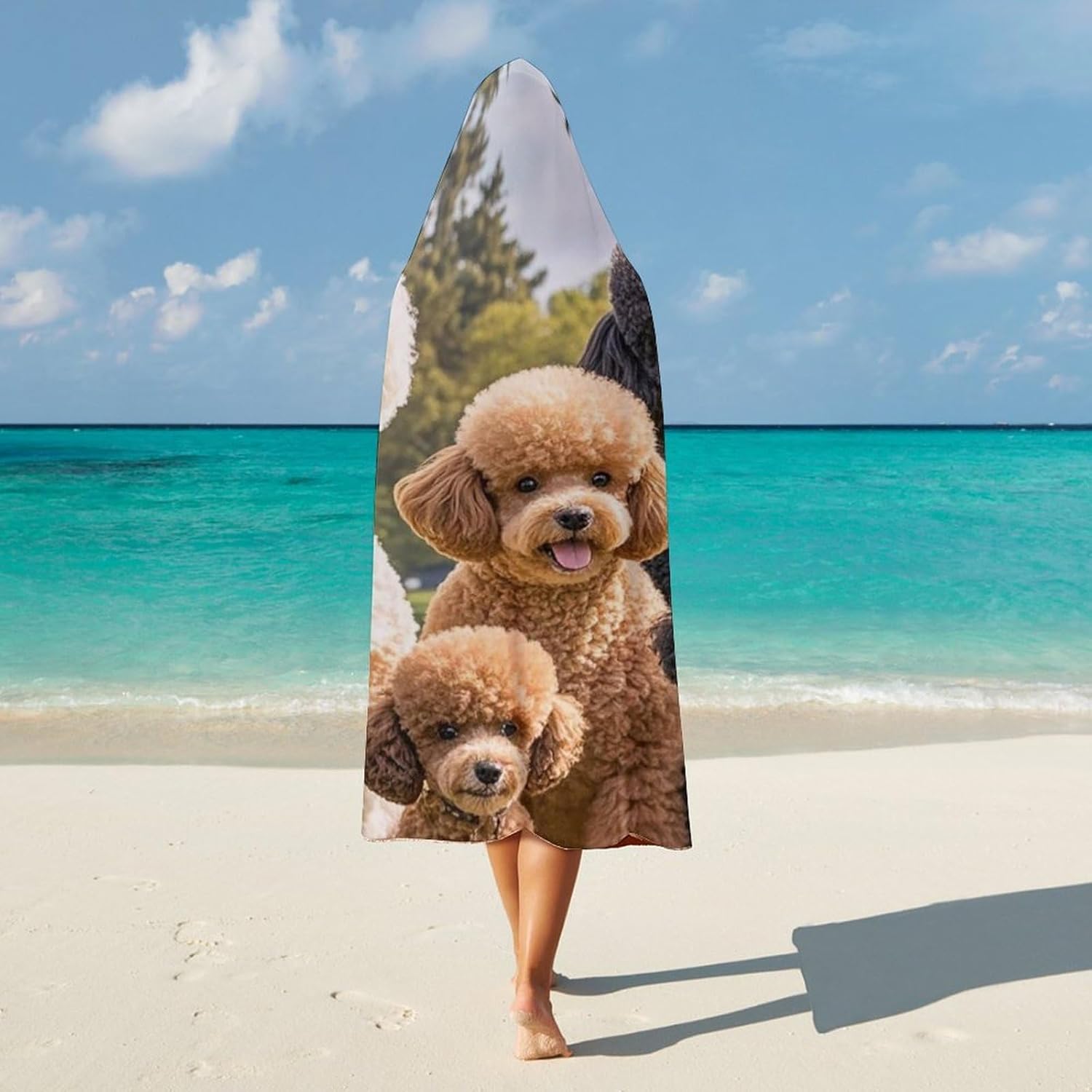 Poodles Dogs Wearable Fleece Blanket with Hood for Men & Women Oversized Hoodie Blanket Soft Cozy Gift-