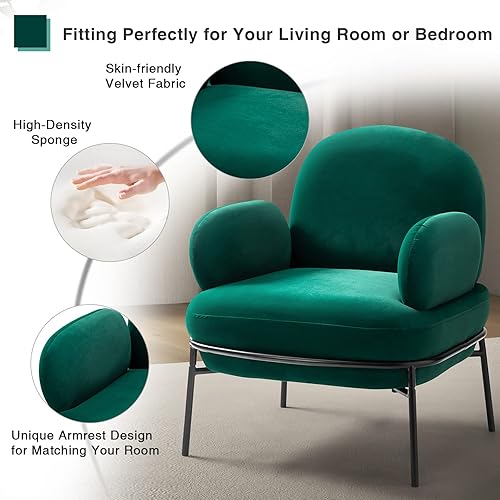 Miniatura 3 de NIOIIKIT Sillas decorativas modernas con marco de metal sofá individual tapizado sillones con brazo ajustable silla de tocador para sala de