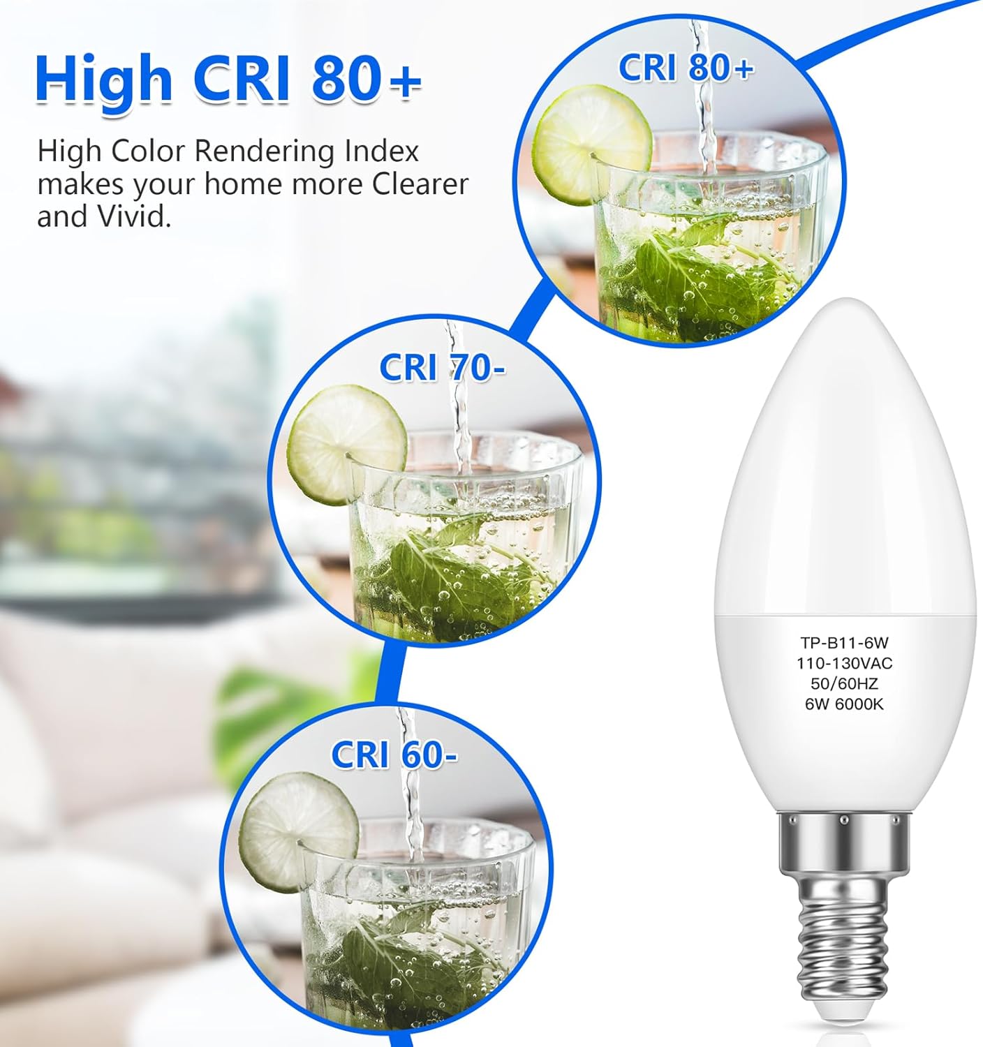 MAXvolador 12-Pack E12 Candelabra LED Bulbs 60W Equivalent, 6W 600 LM Chandelier Light Bulb Cool White 6000K, B11 Candle lamp Base, Non-Dimmable