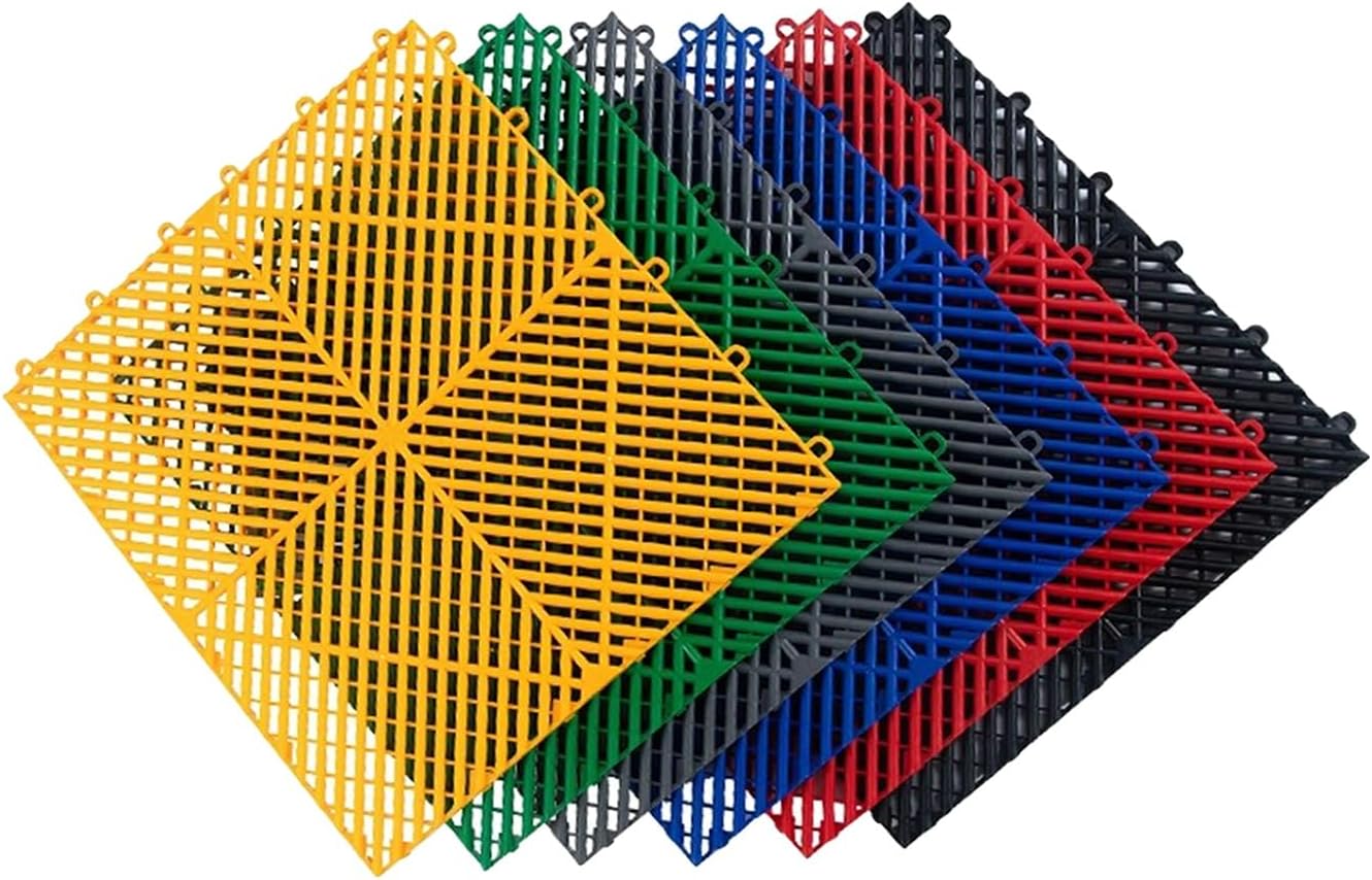 Interlocking PP Floor Mats - Modular Drainage Tiles for Outdoor Car Wash & Garage, Anti-Skid Splicing Mats, 11023 lbs Capacity, Black, Set of 4