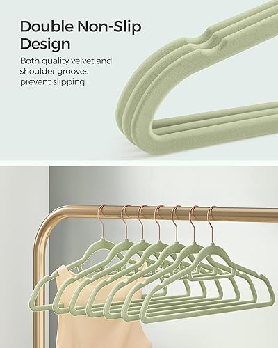 Miniatura 6 de SONGMICS Paquete de 30 perchas para pantalones y 50 perchas para ropa perchas de terciopelo con clips ajustables y ganchos giratorios ahorro de