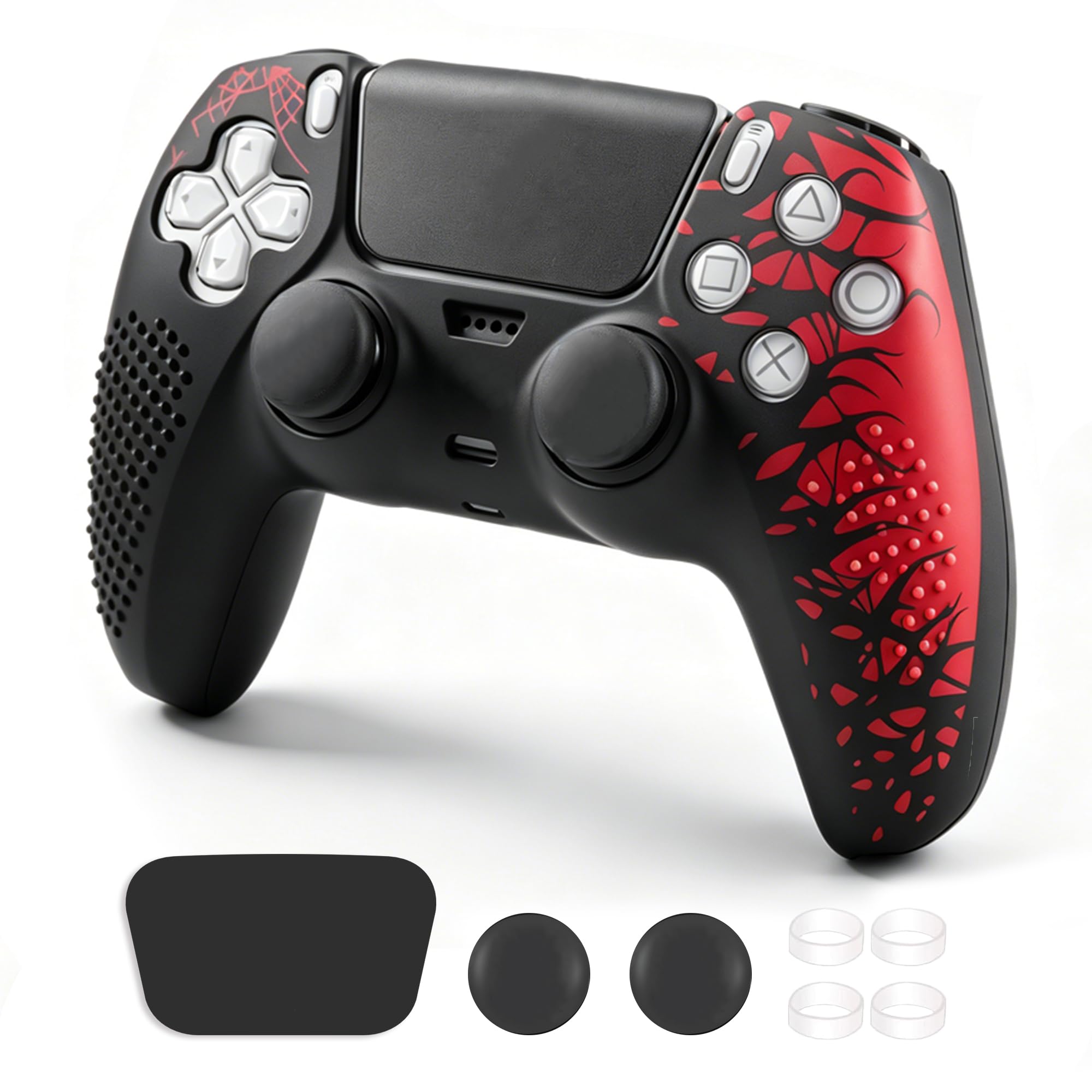 Sounce PS5 Controller Silicone Cover Case | Anti-Slip Protective Skin for PlayStation DualSense | Scratch Resistant & Shock Proof | PS5 Controller Accessories | Red & Black