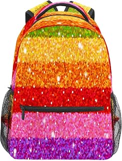 Mochila escolar para meninos e meninas, colorida, com glitter, listras, estudante, bolsa de ombro, leve, durável, para faculdade, ensino fundamental, bolsa de viagem, trilhas, acampamento, mochila de dia