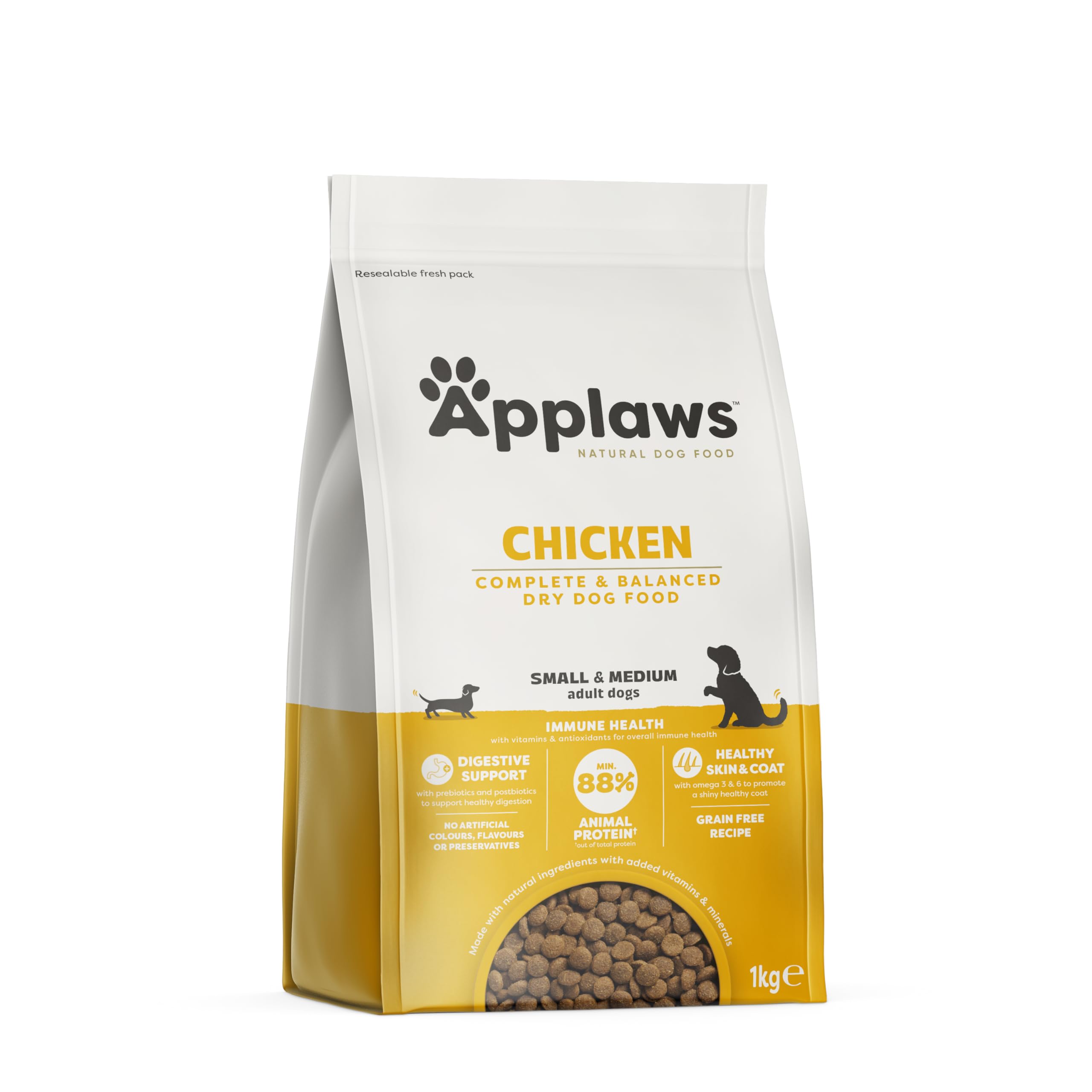 Applaws Complete and Grain Free Dry Adult Dog Food 1kg Chicken, Small Medium Breeds, High Protein Dog Kibble (Pack of 1)