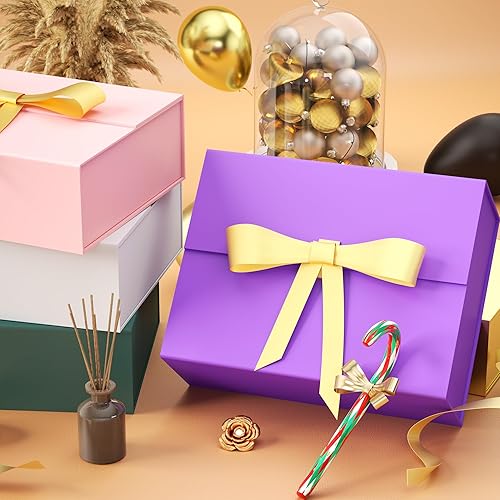Miniatura 6 de Caja de regalo morada con cinta, cajas de regalo de 13 x 9 x 4 pulgadas para regalos con tapas y lazo cierre magnético plegable para caja de