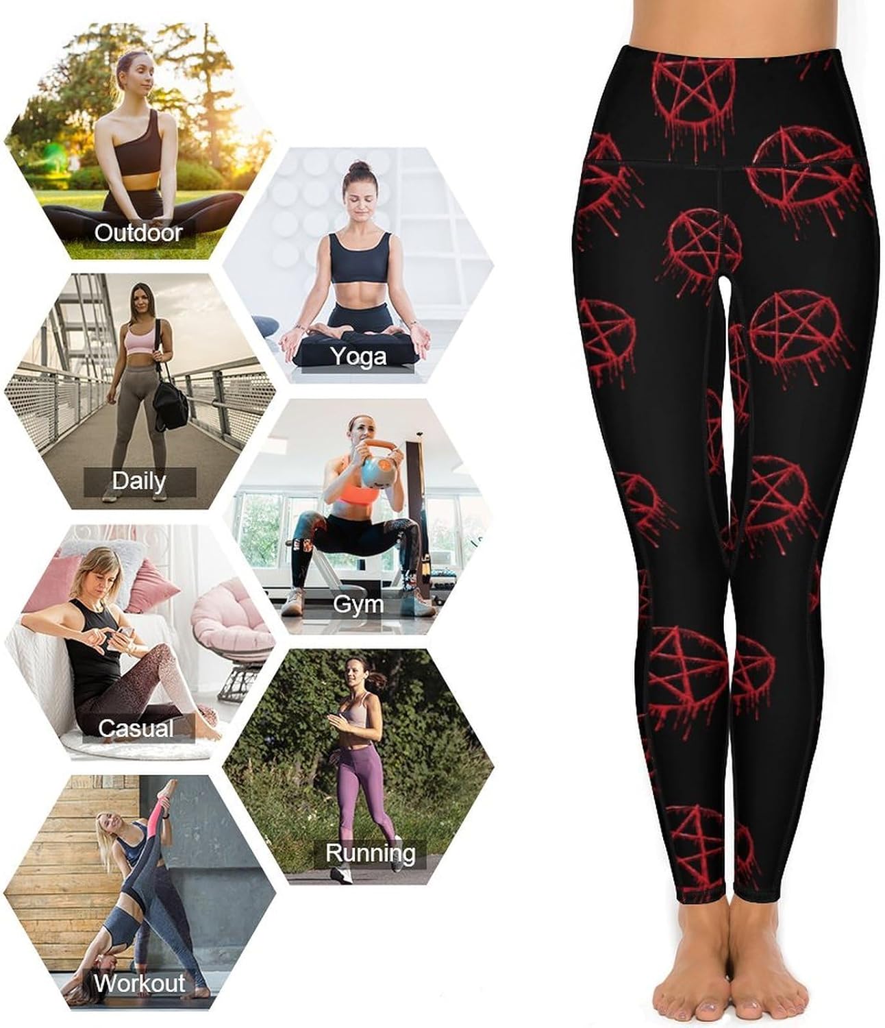 Blood Pentagram High Waisted Leggings for Women with Pockets Athletic Tummy Control Pants