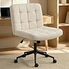 Clevich Swivel Criss Cross Legged Chair with Wheels, Armless Home Office Chair with Comfy Wide Cushion, Height Adjustable for Desk, Vanity, Bedroom (Linen, Cream)