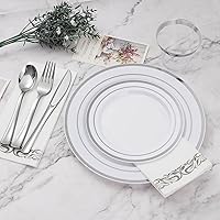 Vista 14 de BESTVIP 175 PCS Gold Dinnerware Set for 25 Guests, Plastic Dinnerware Set for Party, Wedding, Christmas, Halloween, Include: 50 Plastic Plates, 25