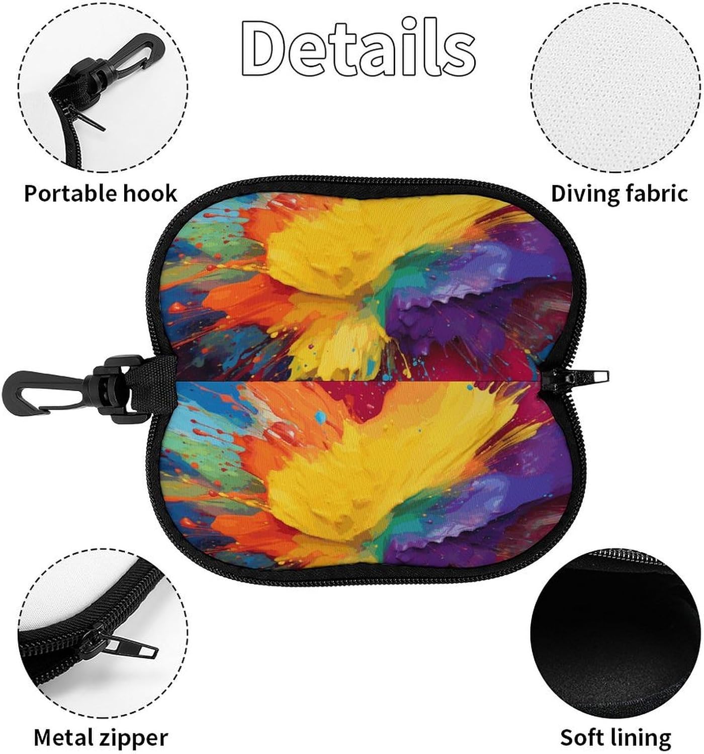Colorful Paint Splatter Art Glasses Case for Women Men Waterproof Sunglasses Case with Carabiner Clip Soft Eyeglass Pouch for Prescription/Reading/Computer/Sports Goggles Travel Eyewear Organizer image 3