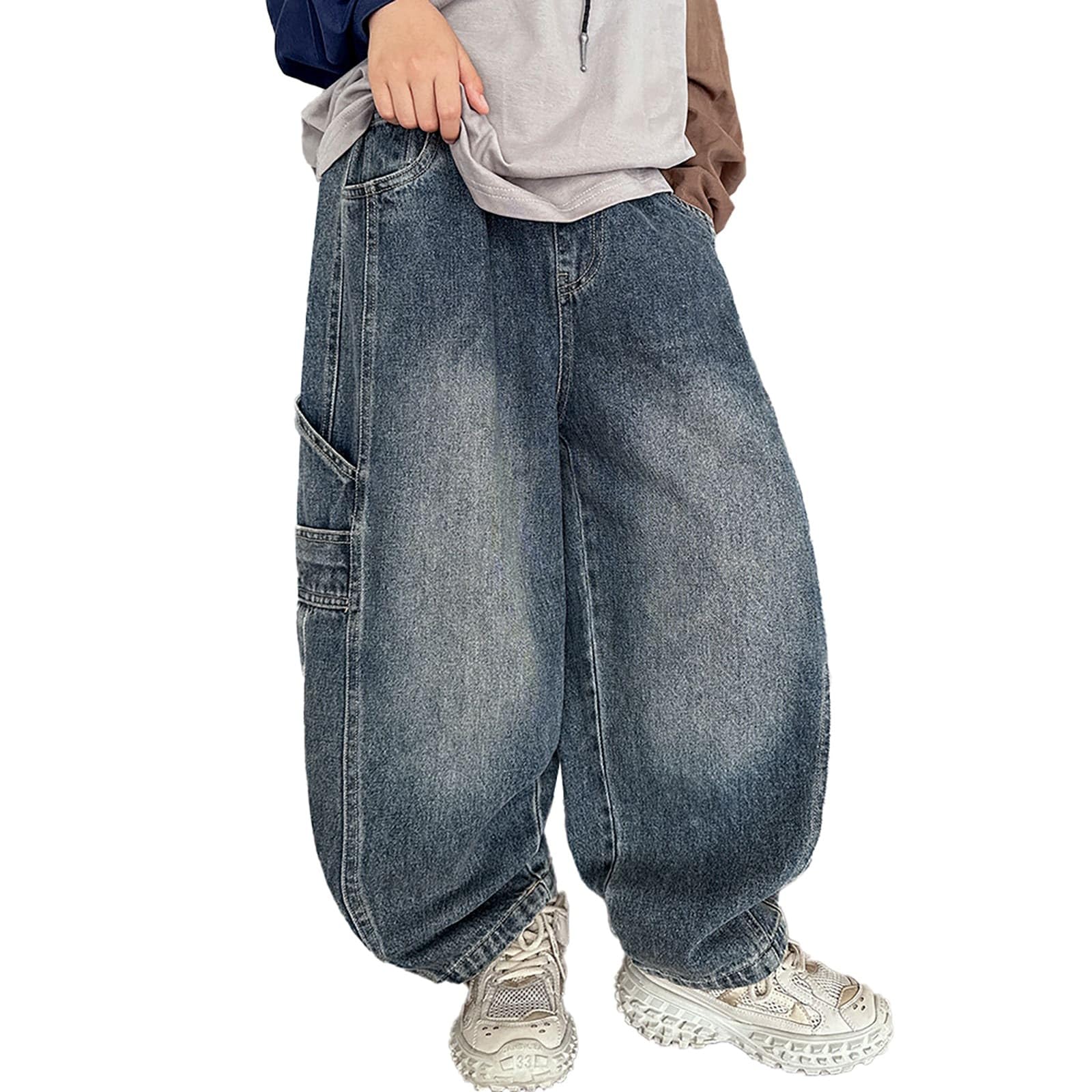 Pantalón Vaquero Niño - Pantalones Vaqueros Para Niños Cómodos Pantalones Vaqueros Elásticos Pantalones Casuales De Corte Holgado Para Niños Cintura Elástica Tela Suave Y Duradera Ropa Escolar