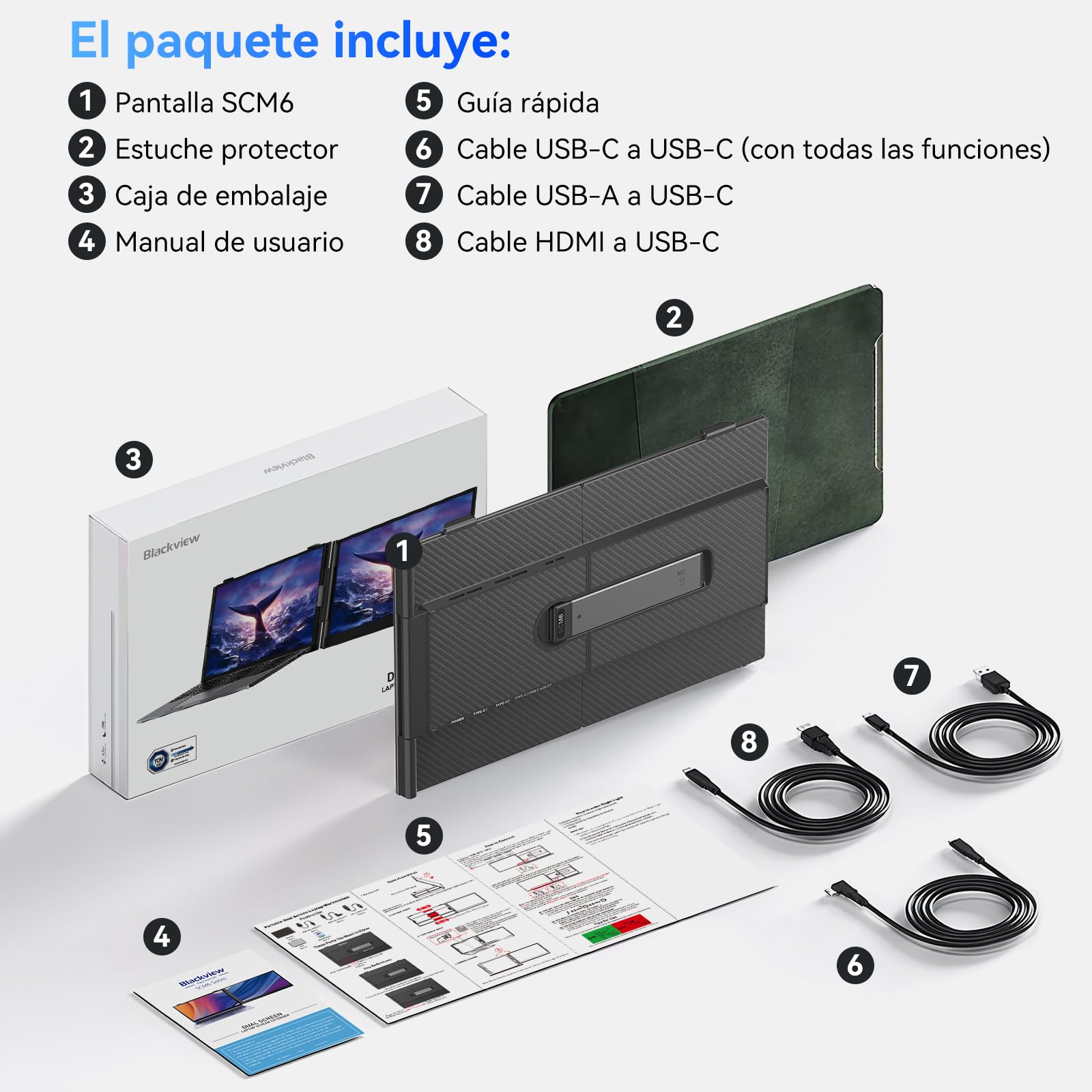 Blackview Pantalla Portatil Extensible Ultradelgado 14" FHD 1080P IPS Monitor Portátil,Certificación TÜV Luz Azul Baja,con HDMI/USB-A/Tipo-C Plug and Play, para Windows/Mac/Chrome/Switch/PS5 — view 8