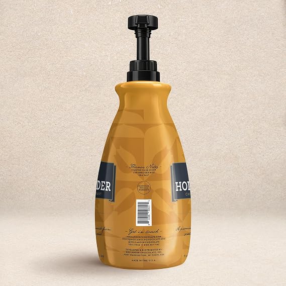 Classic Caramel Cafe Sauce by Hollander Chocolate Co. | For Caramel Lattes & Deserts | Perfect for the Professional or Home Barista - Net Wt. 91oz (64 fl Oz) Large Bottle (PUMP Included) | For Caramel Lattes & Desserts, American Cane Sugar & Sea Salt, GMO-Free, Gluten/Soy-Free, Corn-Syrup Free