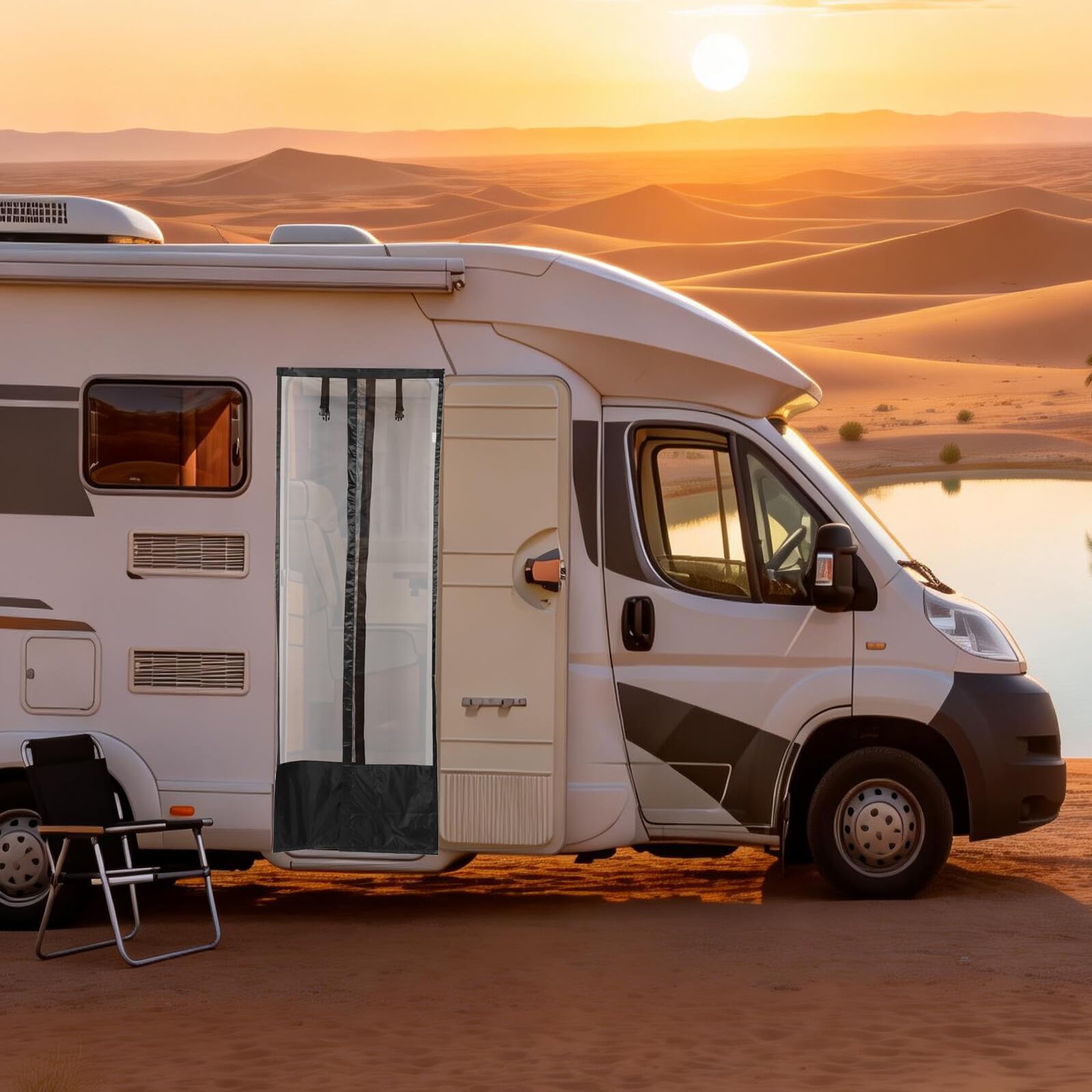 Rideau de Porte de Camping-Car Noir 420d Pa, Protection Intégrale