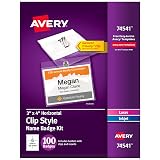 Avery Customizable Name Badges, Clip Style, 3" x 4", Clear Name Tag Holders, White Laser/Inkjet Printable Inserts, 100 Total (74541) – view 1