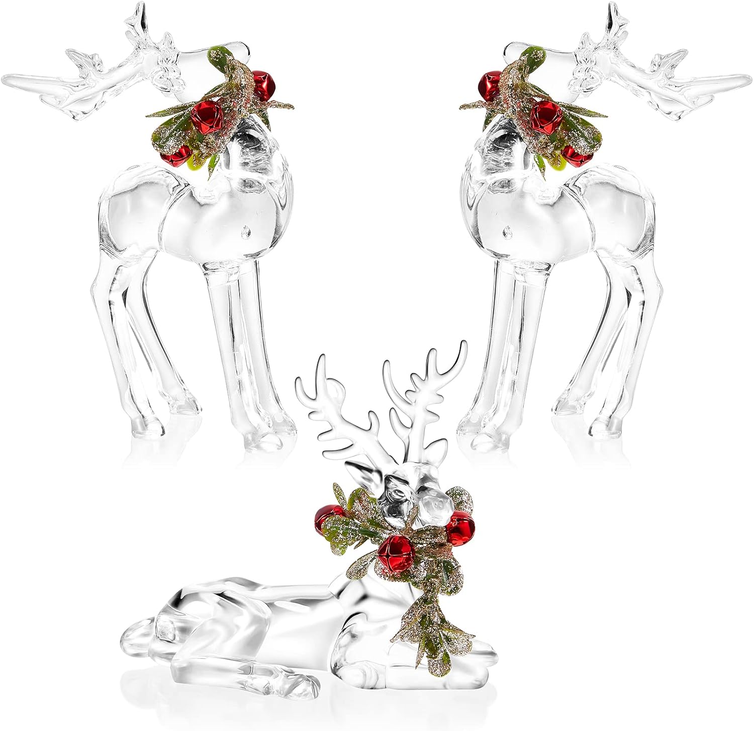 3 Pcs Acrylic Christmas Reindeer Ornaments Crystal Deer Figurine Statues Clear Christmas Small Reindeer Figurine Centerpiece for Xmas Party Decor