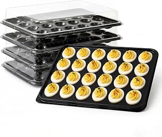 Shellwei 5 Pack Extra Large Deviled Egg Containers with Lids, Holds 120 Eggs Total (24 Each), Disposable Deviled Egg Tray Stackable Platters Trays for Party, Picnic & Fridge Storage