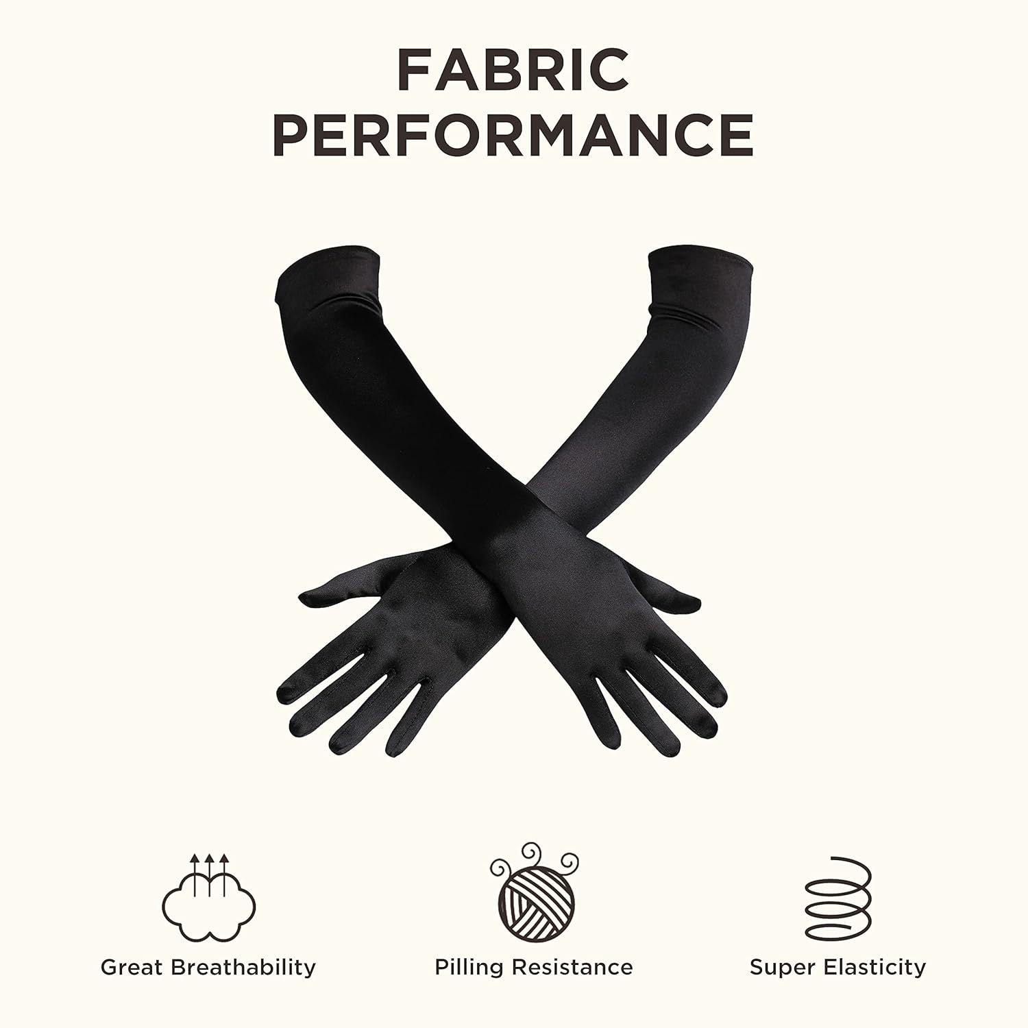 Vista 4 de BABEYOND Long Opera Party 20s - Guantes de satén elásticos para adultos, talla codo