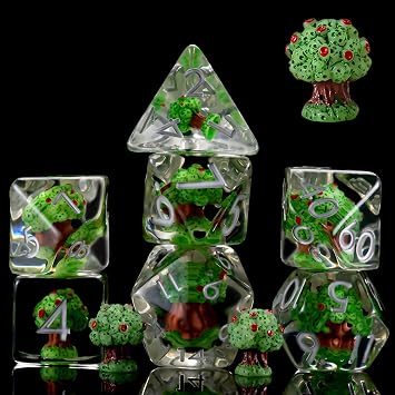 Tree DND Resin Dice Set, Polyhedral D&D Apple Tree Dice Inclusion Dice for Dungeons and Dragons MTG RPG