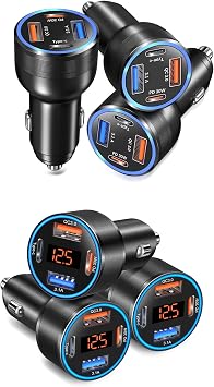 3 Pack Upgraded 65W USB Car Charger with Voltage Display and 3 Pack 65W High Power Car Adapters