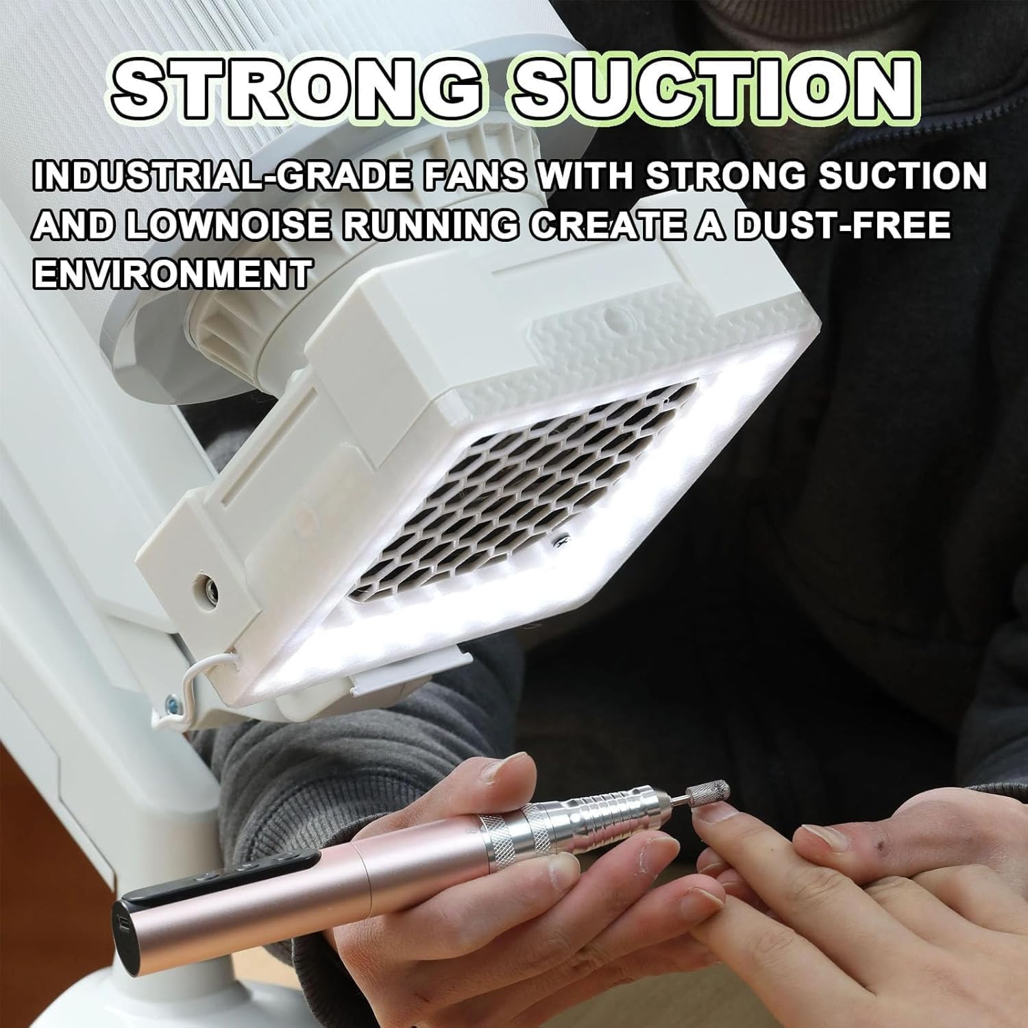 Professional Nail Dust Extractor, Nail Vacuum Dust Collector, with 360° Rotating Arm, LED Light, Universal Table Mount, for Nails Drilling Polishing Salon