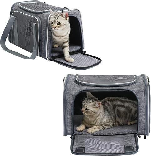 Vista 21 de X-zone Pet - Transportador de mascotas aprobado por aerolíneas, suave cara, plegable, transportador de viaje para mascotas y gatos medianos, M, Azul