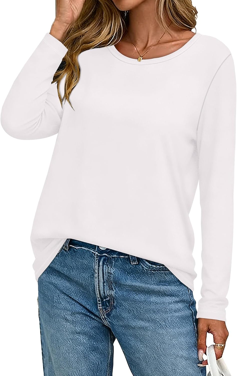 CHICGAL Women Long Sleeve Shirts Casual Dressy Crew Neck Soft Basic Tee Loose Fit Tunic Tops - Image 3