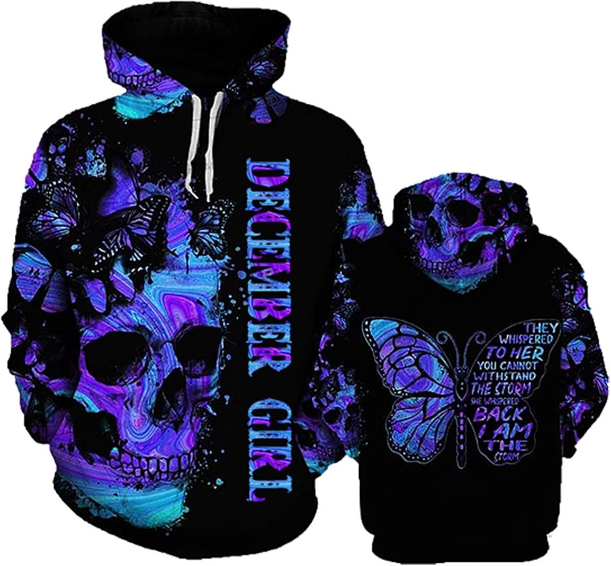 Skull Butterfly April Girl She Whispered Black I Am The Storm Hoodie 3D Print (April) : Clothing, Shoes & Jewelry
