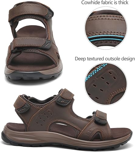 FLARUT Hommes Sandales d'été Chaussures de randonnée Trekking Outdoor Sport Cuir Plage Orteils Ouverts Sportives Décontractées(Marron Clair,43) - 5
