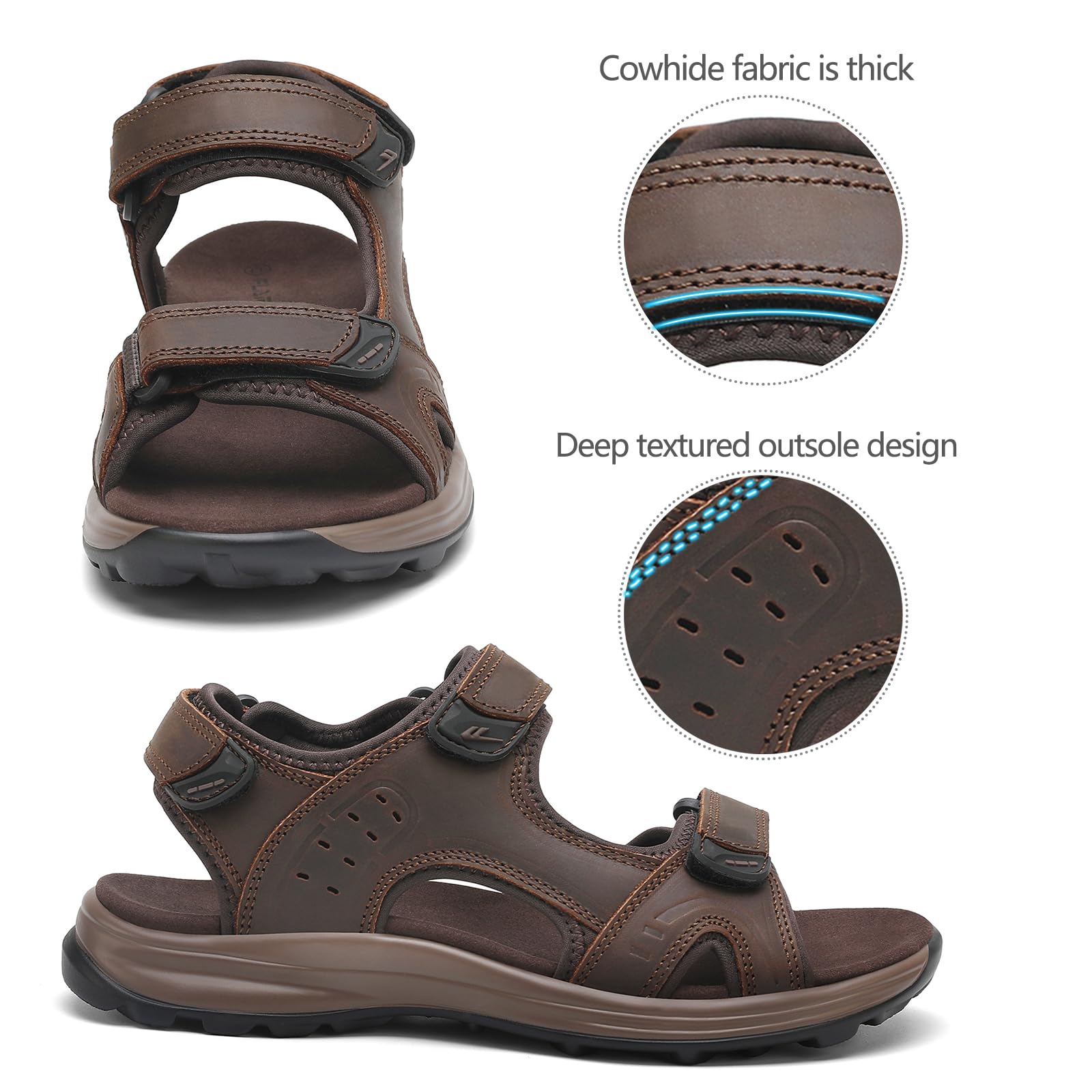 FLARUT Sandali da Uomo Scarpe da Trekking Estive Sport all'aperto in pelle Spiaggia Punta Aperta l'escursionismo Sportivi Casual