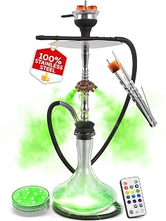 Stainless Steel Hookah Set - 27in Premium Glass Hookah Kit Wolf One Big Hooka Machine with Accessories Amazing