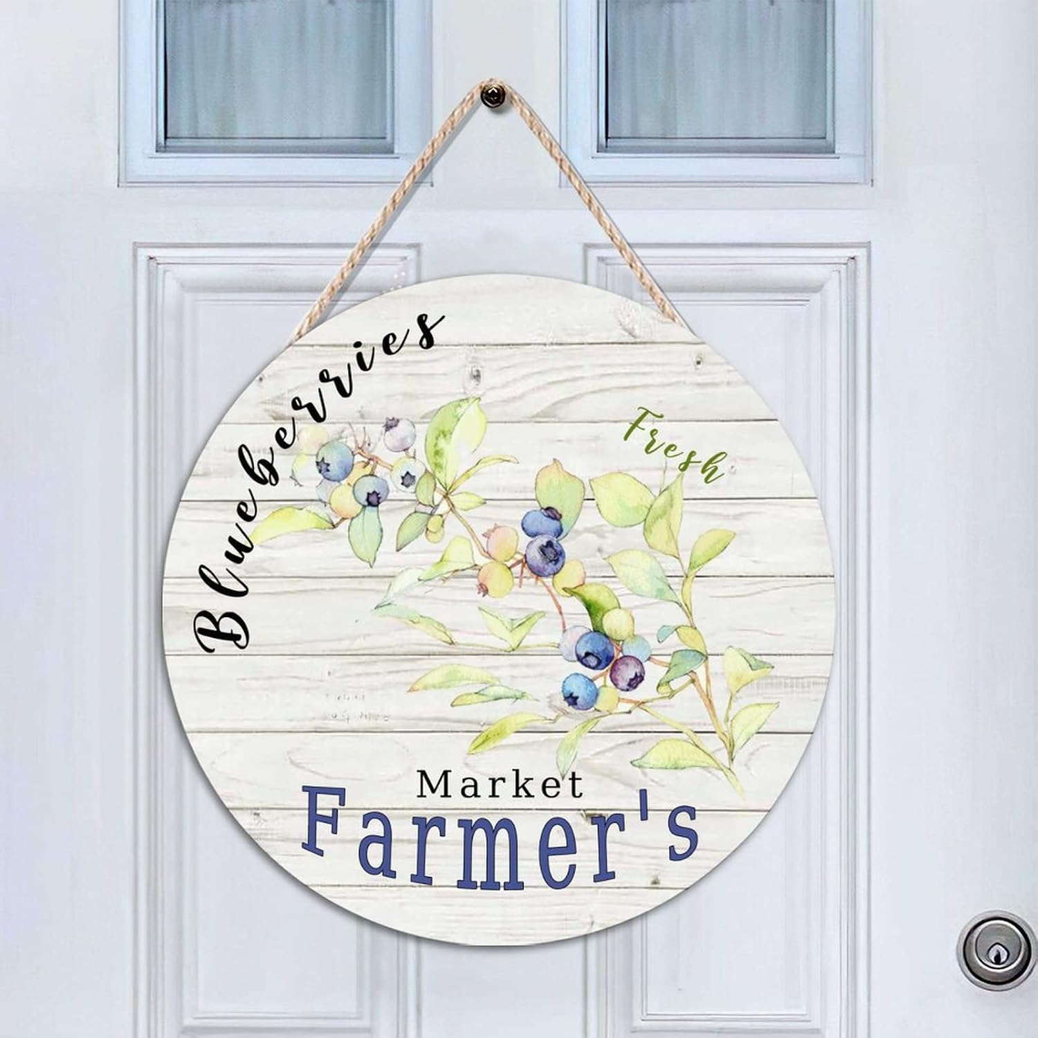 Vintage Fruit Blueberry Round Door Hanger Sign, Vintage Wood Door Sign, 16x16in Market Farmers Wall Hanging Sign Plaque for Front Door Farmhouse Porch Housewarming Gifts