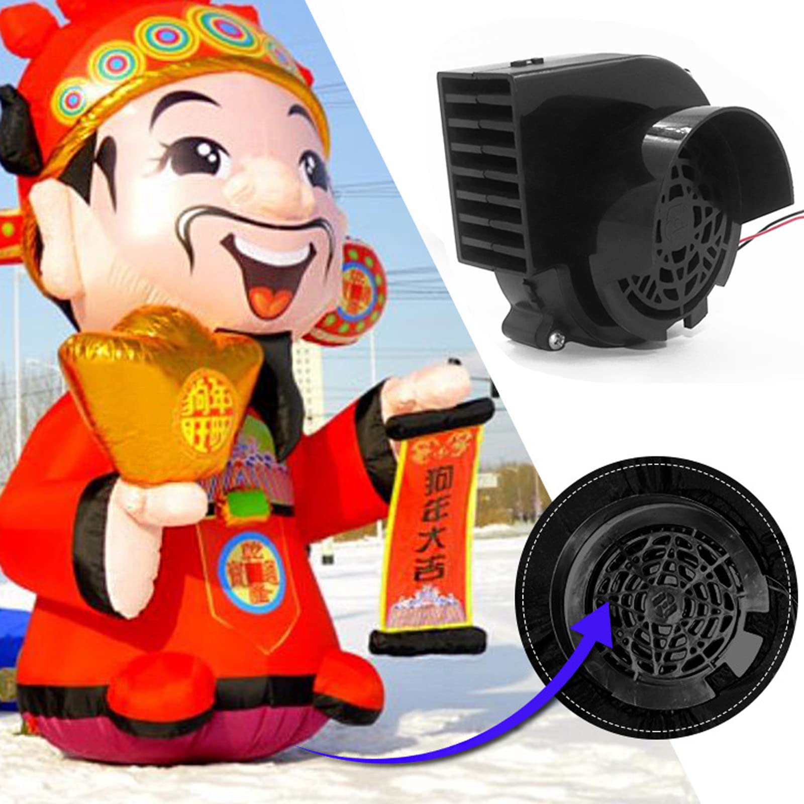 Souffleur De Rechange 12V Pour Décorations Gonflables (Père Noël, Etc.) - Avec 3 Guirlandes LED - Puissance 7.2-10.2W