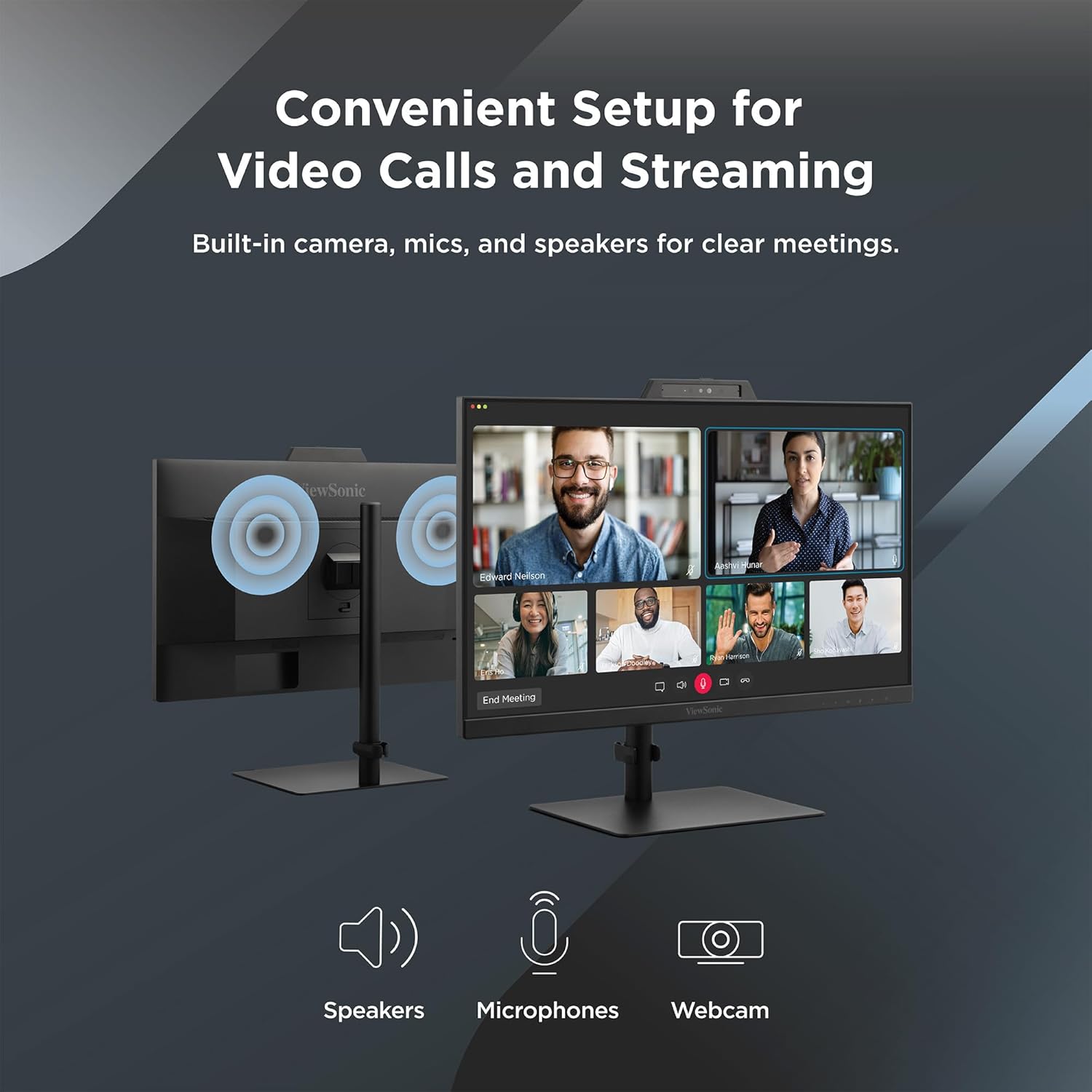 ViewSonic VG2741V 27 Inch 1080p IPS Video Conferencing Monitor with Integrated Windows Hello Certified IR 5MP Webcam, Built-in Microphone, Advanced Ergonomics, USB C, HDMI, and DisplayPort Inputs
