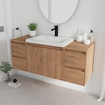 48" Floating Vanity, 48 Inch Bathroom Vanity with Sink, Single Sink Wall Mounted Vanity Combo, Modern Bathroom Vanity Set,Brown Plywood Cabinet with Soft-Close Function