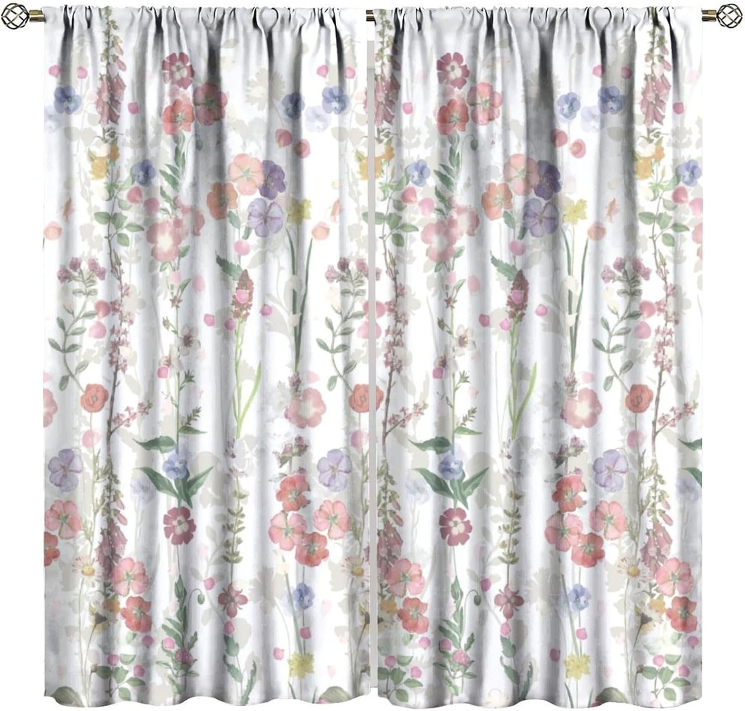 Watercolor Floral Curtains,Pink Eucalyptus Leaf Flowers Plants Herbs Blossom Botanical Pattern Blackout Print Window Drapes for Bedroom Living Room Kitchen 42x45 Inch