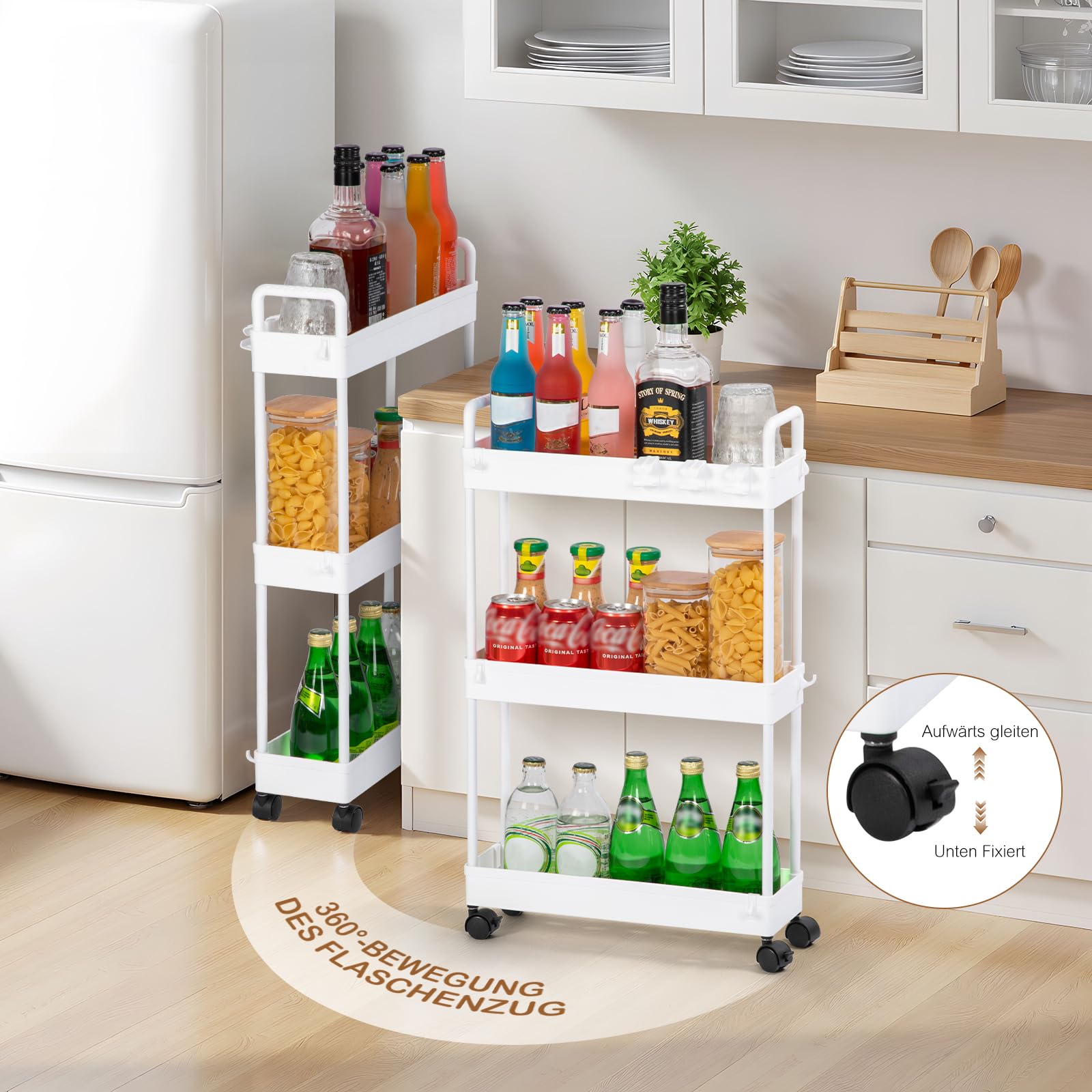 FoiiLiio Carrello Portaoggetti a 4 Livelli,Scaffale da Cucina Mobile,Carrello Bagno Salvaspazio,Carrellino Cucina Salvaspazio a Ruote,Carrello con Ruote per Ufficio,Bagno,Bianco,38.8 x 12.5 x 90.7cm