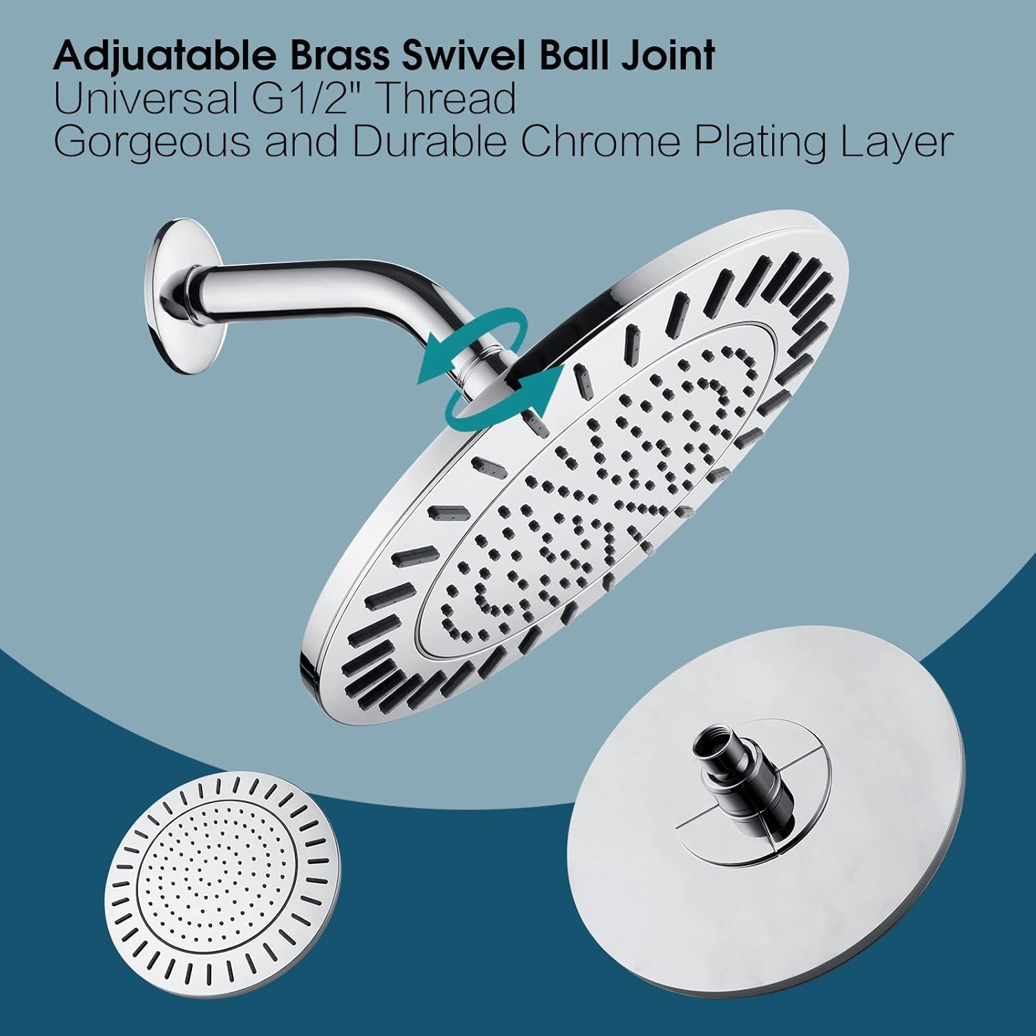 BRIGHT SHOWERS 9 Inch Rain Shower Head with High Output Shower Filter for Hard Water, Chrome