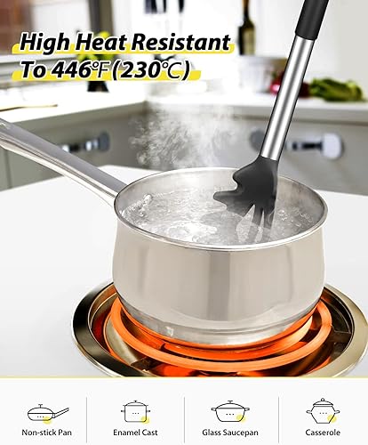 Miniatura 4 de Juego de tenedor de silicona para pasta y cucharón de sopa, antiadherente, sin BPA, resistente al calor, prácticos utensilios de cocina para