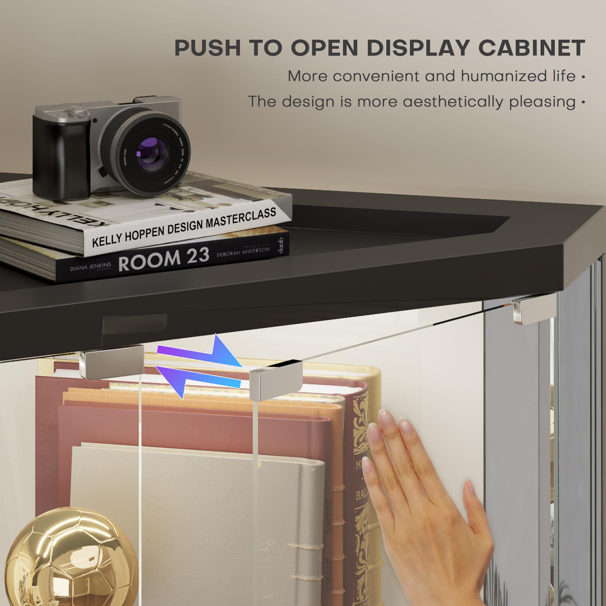 Eckvitrine – mit RGB Beleuchtung,5-Lagen Glasvitrine Vitrine mit Intelligente Sensorik,175 cm Höhe Vitrinenschrank Bücherregal Sammlervitrine Und Wohnzimmer Vitrine -Schlafzimmer Schwarz
