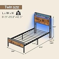 Vista 2 de Furnulem Base de cama tamaño individual con luces LED y estación de carga, base de cama con cabecera de almacenamiento de madera, cama de plataforma