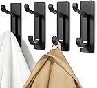 Wall Hooks for Coat and Towel: 13LB Adhesive Door Hanger Stick on, Black 4 Pack