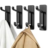 Wall Hooks for Coat and Towel: 13LB Adhesive Door Hanger Stick on, Black 4 Pack
