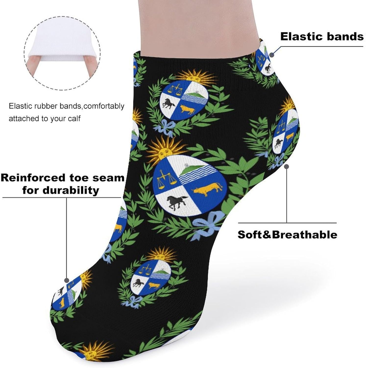 Coat of Arms of Uruguay No Show Ankle Socks Low Cut Non Slip Flat Boat Line 5 Pairs Set