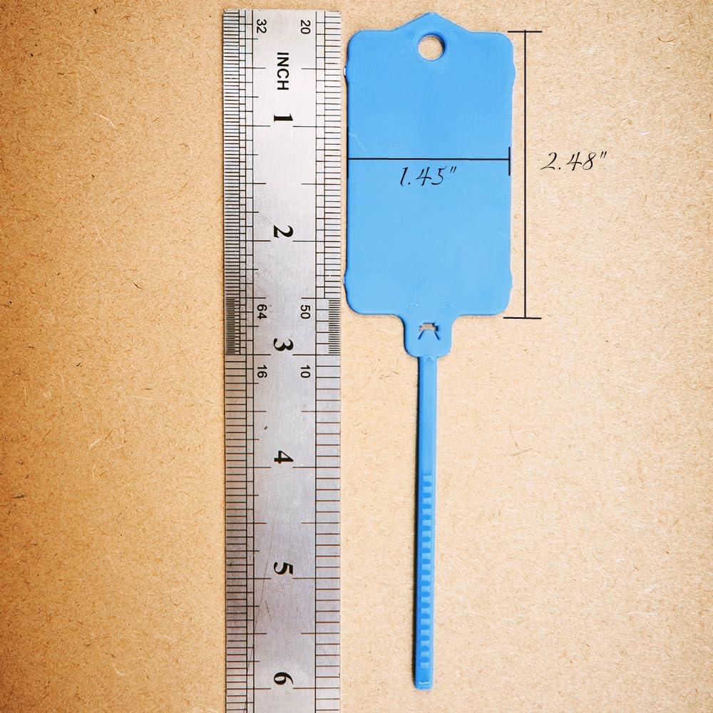 100pcs Reusable Blank Plastic Tags Ties Key Tags 1.45"*2.48" Serrated Tension Sealing Strap with Large Label Plastic Tie Mark Label Waterproof Hang Sign Write on Tag (Blue, 100pcs) - Image 3