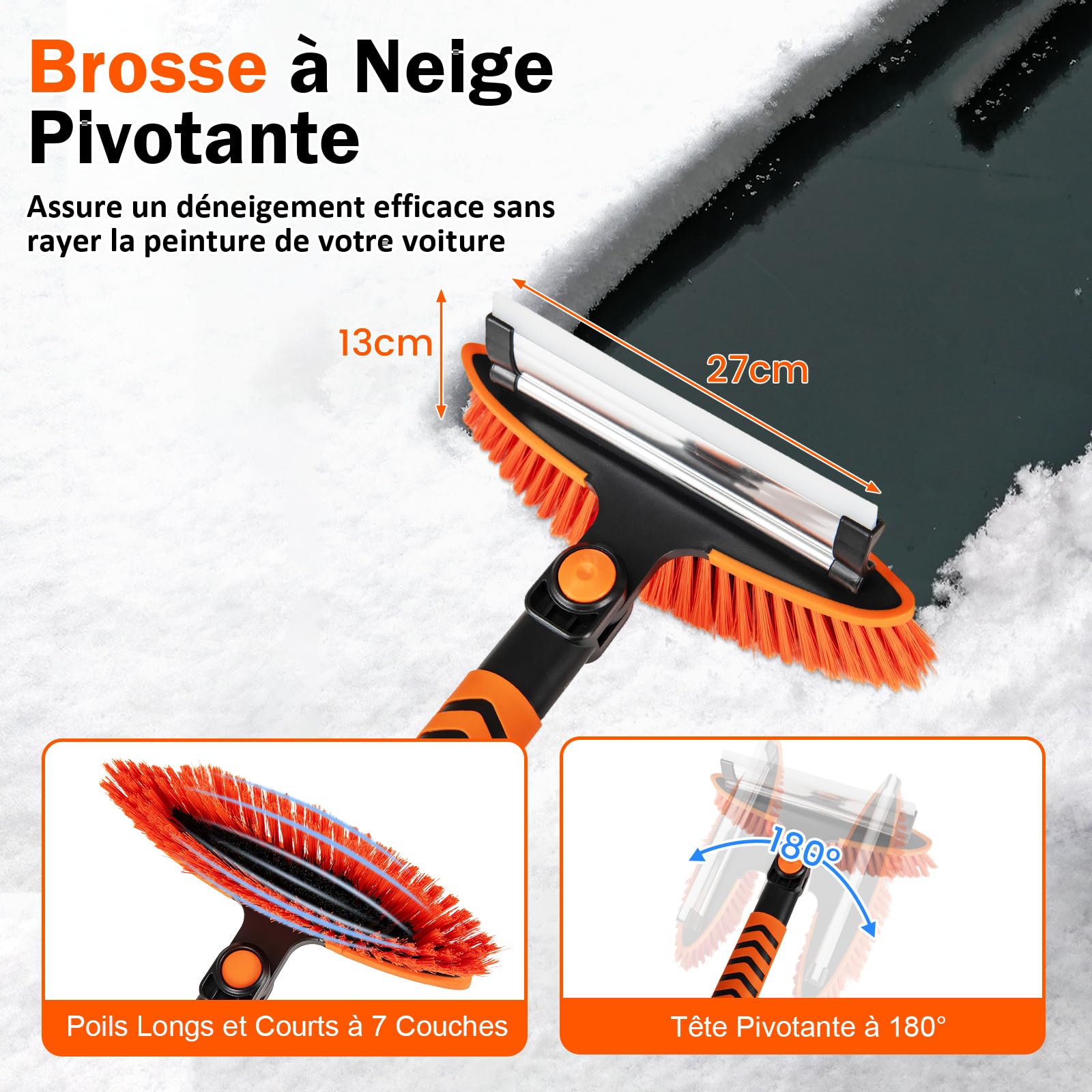 GOPLUS 4 in 1 Pelle a Neige Extensible 80/100cm, Grattoir Pare Brise Voiture et Brosse Voiture Détachable 87/107cm, Tête Pivotante à 180°, Manche en Aluminium, Poignée Mousse, pour Camions, SUV