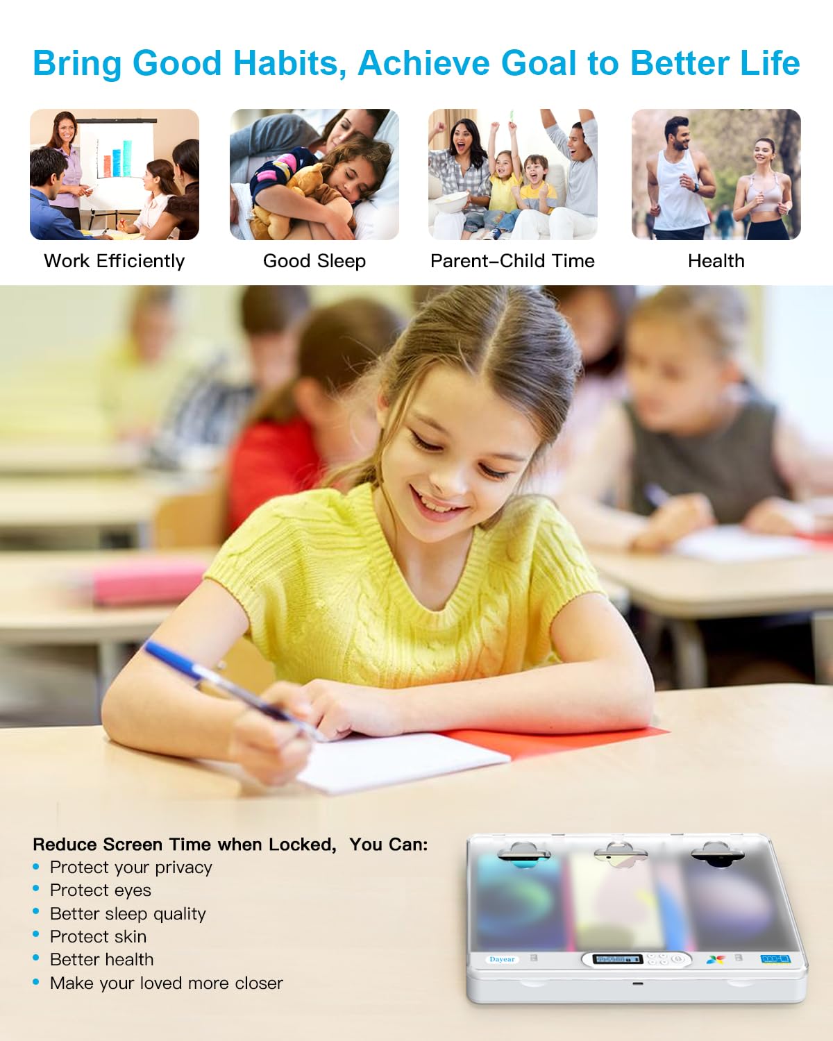 Caja de Bloqueo para Teléfono/Pad con Temporizador, Caja de Casillero para Android Phone/iPhone/iPad, Cárcel Telefónica Timed Lock Box para Que los Niños y Adultos se Concentren Más(Cristal)