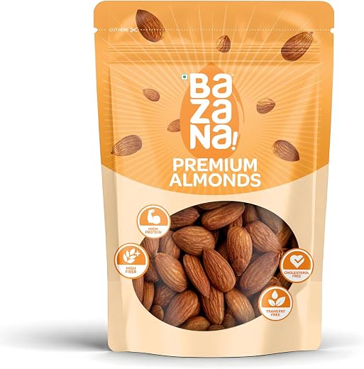 Bazana Premium Californian Almonds 500gm | Rich in Protein, Magnesium, Phosphorus and Dietary Fibre | Badam Giri | Almond ...
