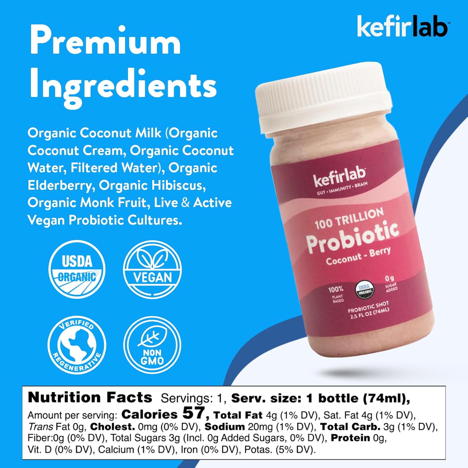 KefirLab Probiotics 100T CFU - 36 Strains - Vegan & Organic - Support Digestion, Immune System, Brain Health, Mood & Stress. Berry (16-Pack)